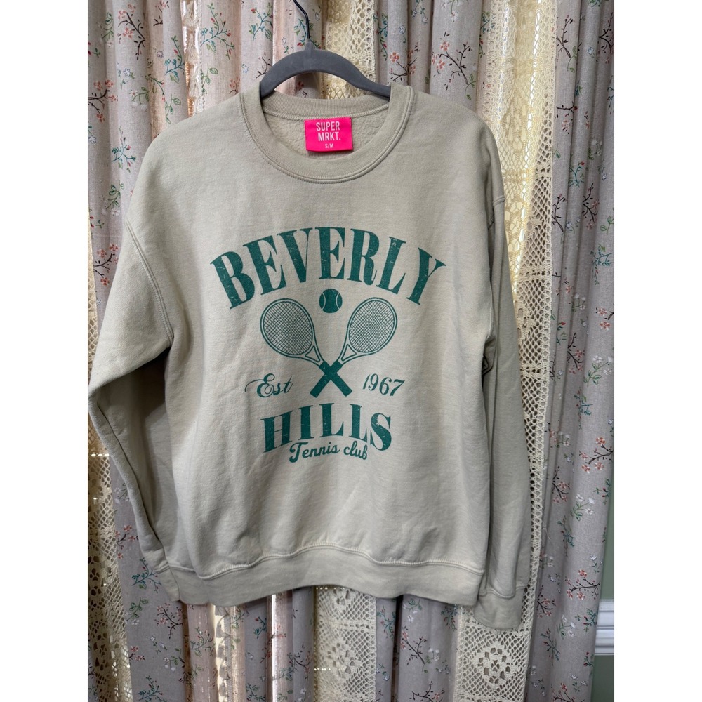 SUPER MRKT Beverly Hills Tennis Club Graphic Sweatshirt S/M Beige Green